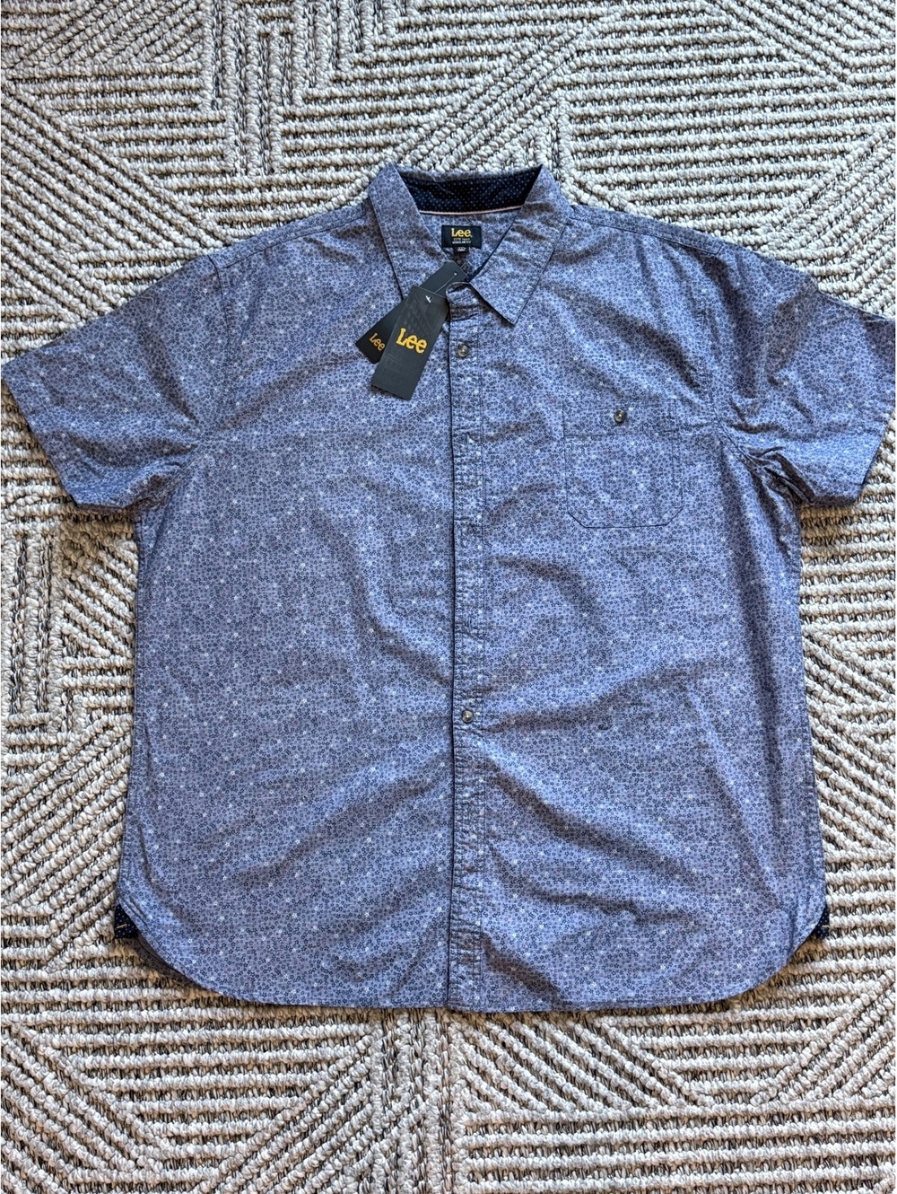 Lee Men's Short Sleeve Button-Up Shirt XXL Blue Floral Print